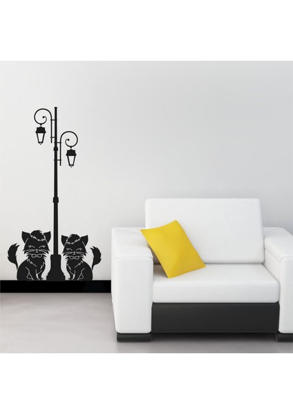 Cute Cats And Street Lamp Duvar Sticker
