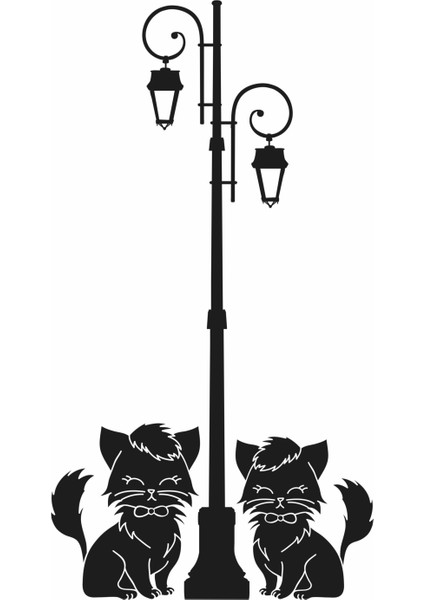 Cute Cats And Street Lamp Duvar Sticker fiyatları