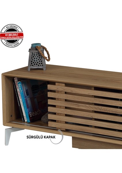 Pasific Home Lulu Metal Ayaklı Sürgülü Tv Ünitesi, 150 Cm, Meşe