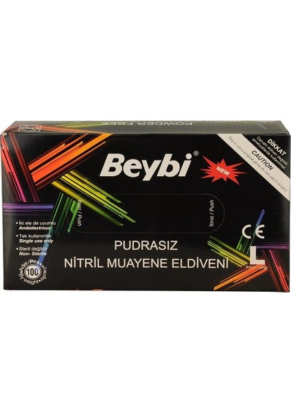 Nitril Eldiveni Pudrasız Siyah Large (L)