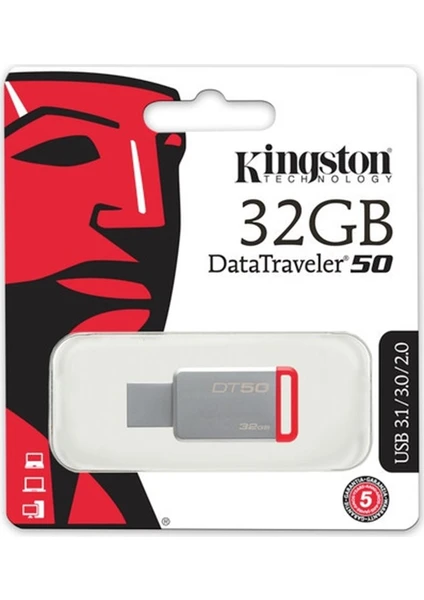 32Gb Usb3.1 Memory Dt50/32Gb Metal/Kırmız