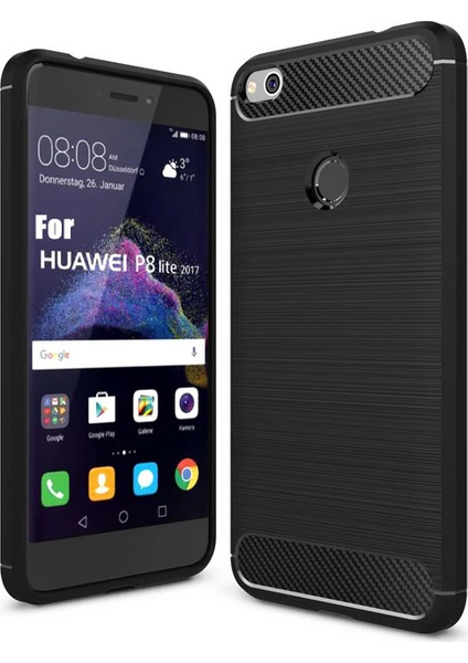 Huawei P9 Lite 2017 Brushed Carbon Fiber Silikon TPU Kılıf