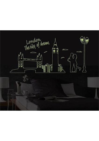 Ev Dekorasyonu Londra Şehir Manzarası Karanlıkta Parlayan Fosforlu PVC Duvar Sticker