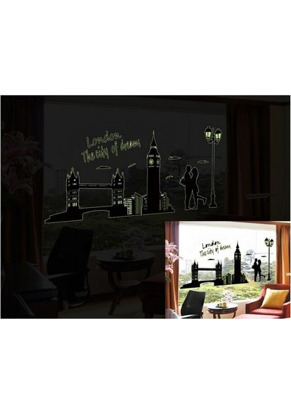 Ev Dekorasyonu Londra Şehir Manzarası Karanlıkta Parlayan Fosforlu PVC Duvar Sticker fiyatları