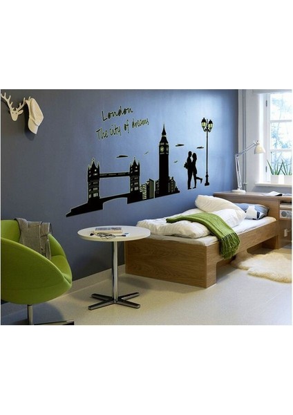 Ev Dekorasyonu Londra Şehir Manzarası Karanlıkta Parlayan Fosforlu PVC Duvar Sticker modelleri