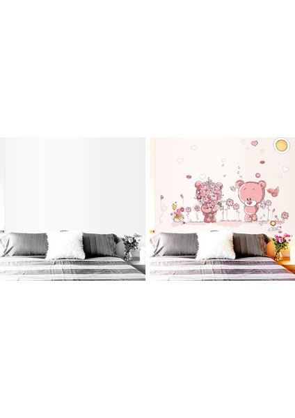 Bebek ve Çocuk Odası Dekorasyonu Duvar Sticker Pembe Dekor Çiçekli Sevimli Ayıcıklar Hediyelik Çıkartma modelleri