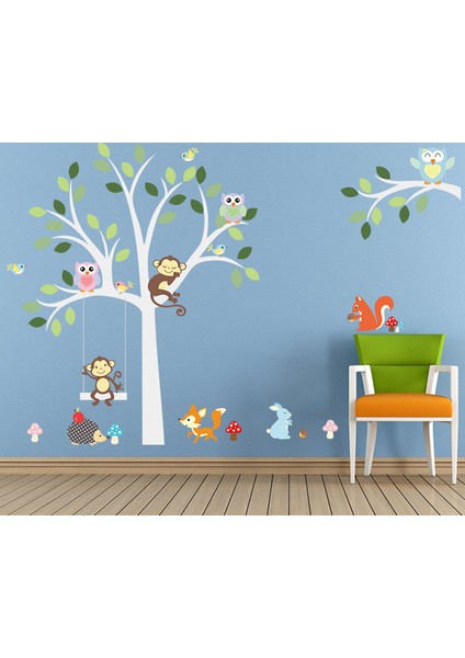 Çocuk Odası Dekorasyonu Duvar Dekoru Orman Hayvanları ve Ağaç PVC Duvar Sticker