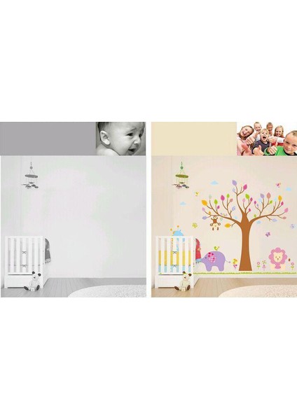 Çocuk Odası Dekorasyonu Renkli Ağaç ve Hayvanlar Kendinden Yapışkanlı PVC Duvar Sticker Hediyelik Görsel modelleri