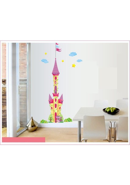 Kız Çocuk Odası Dekorasyonu Prenses Masal Kulesi Kendinden Yapışkanlı PVC Sticker Duvar Dekoru