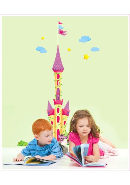 Kız Çocuk Odası Dekorasyonu Prenses Masal Kulesi Kendinden Yapışkanlı PVC Sticker Duvar Dekoru modelleri