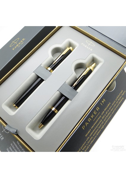 New IM Siyah Altın Roller Kalem + Tükenmez Kalem Set Hediyelik Kalem
