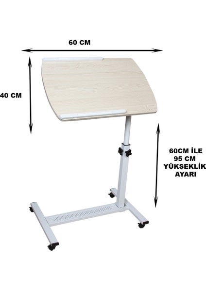 Koltuk Kenarı Yükseklik ve Eğim Ayarlı Tekerlekli Laptop Sehpası Bilgisayar Masası