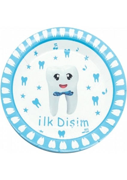 Sihirli Parti İlk Dişim Mavi Karton Tabak (8 Adet)