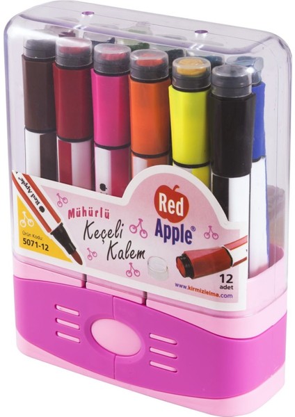 Red Apple Kutulu Renkli Mühürlü Keçeli Kalem 12'Li Kutu
