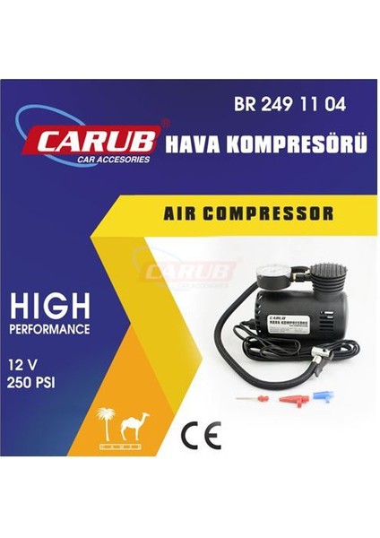 Lastik Hava Kompresörü 12V 250Psi Siyah