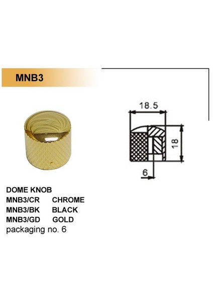MNB3/GD Metal Knobs, Gold Potans Başlığı