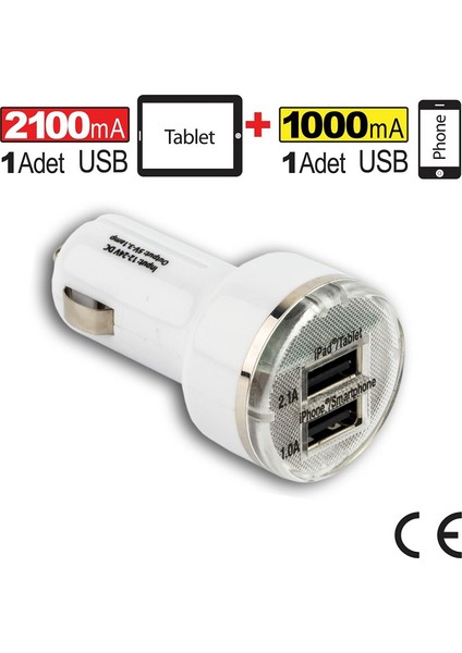 AUTOMİX Premium 12v-24v İkili USB Soket 2100ma+1000ma 36481