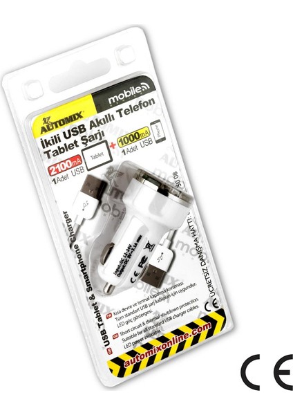 AUTOMİX Premium 12v-24v İkili USB Soket 2100ma+1000ma 36481