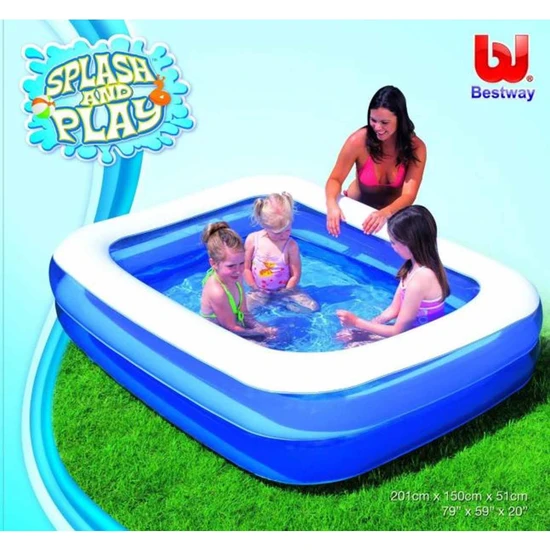 Bestway Dikdörtgen Şişme Aile Havuzu 201 x 150 x 51 Cm + Şişirme Pompası 54005