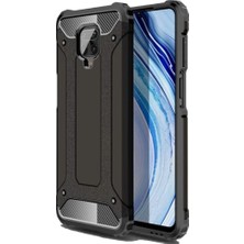 Case 4U Xiaomi Redmi Note 9S / Note 9 Pro Kılıf Military Armor Çift Katmanlı Crash Silikon Kılıf + Cam Ekran Koruyucu Siyah