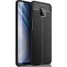Case 4U Xiaomi Redmi Note 9S / Note 9 Pro Kılıf Rugan Armor Deri Görünümlü Yüksek Kalite Silikon Niss + Cam Ekran Koruyucu Siyah