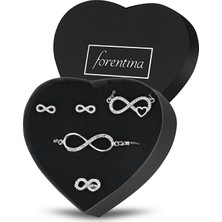 Forentina Gümüş Kaplama Sonsuzluk Kolye Küpe Yüzük Bileklik Set