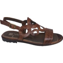 Elegan Kahverengi Deri Sandalet