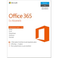 Microsoft Office 365 Ev Abonelik 32/64Bit Türkçe/İngilizce 5 Kullanıcı 1 Yıl