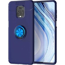 Case 4U Xiaomi Redmi Note 9S / Note 9 Pro Kılıf Autofocus Shockprof Ravel Yüzüklü Standlı Slikon Kapak + Cam Ekran Koruyucu Lacivert