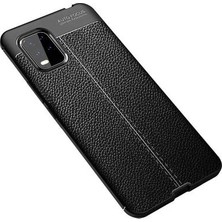 Case 4U Xiaomi Mi 10 Lite Kılıf Rugan Armor Deri Görünümlü Yüksek Kalite Silikon Niss + Cam Ekran Koruyucu Siyah