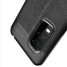 Case 4U Xiaomi Mi 10 Lite Kılıf Rugan Armor Deri Görünümlü Yüksek Kalite Silikon Niss + Cam Ekran Koruyucu Siyah