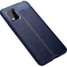 Case 4U Xiaomi Mi 10 Lite Kılıf Rugan Armor Deri Görünümlü Yüksek Kalite Silikon Niss + Cam Ekran Koruyucu Lacivert