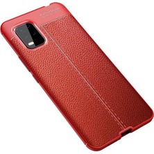 Case 4U Xiaomi Mi 10 Lite Kılıf Rugan Armor Deri Görünümlü Yüksek Kalite Silikon Niss + Cam Ekran Koruyucu Kırmızı