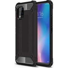 Case 4U Xiaomi Mi 10 Lite Kılıf Military Armor Çift Katmanlı Crash Silikon Kılıf + Cam Ekran Koruyucu Siyah