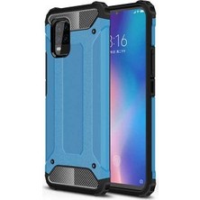 Case 4U Xiaomi Mi 10 Lite Kılıf Military Armor Çift Katmanlı Crash Silikon Kılıf + Cam Ekran Koruyucu Mavi