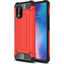 Case 4U Xiaomi Mi 10 Lite Kılıf Military Armor Çift Katmanlı Crash Silikon Kılıf + Cam Ekran Koruyucu Kırmızı