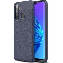 Case 4U Oppo Realme 6i Kılıf Rugan Armor Deri Görünümlü Yüksek Kalite Silikon Niss Lacivert