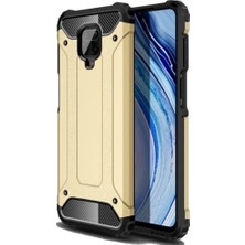 Case 4U Xiaomi Redmi Note 9S / Note 9 Pro Kılıf Military Armor Çift Katmanlı Crash Silikon Kılıf + Cam Ekran Koruyucu Altın