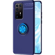 Case Street Huawei P40 Pro Kılıf Ravel Yüzüklü Mıknatıslı + Full Ekran Koruyucu Lacivert