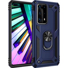 Case Street Huawei P40 Pro Kılıf Vega Standlı Yüzüklü Mıknatıslı + Full Ekran Koruyucu Lacivert