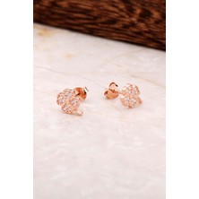 Sümer Telkari Dört Yapraklı Yonca Rose Gümüş Küpe 4787