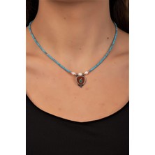 Sümer Telkari Doğal Taşlı Mozaik Işlemeli Tasarım Gümüş Kolye 6734