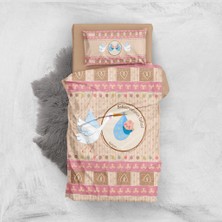 MonoHome Pink & Brown 3D Pamuk Saten Bebek Nevresim Takımı