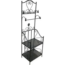 Naz Tasarım Ferforje Banyo Rafı 2 Katlı ve Havluluklu Siyah