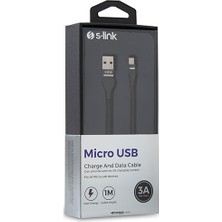 S-Link Swapp SW-C540 1 mt 3A Micro USB Siyah Şarj Kablosu