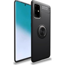 Case 4U Samsung Galaxy A71 Kılıf Autofocus Shockprof Ravel Yüzüklü Standlı Slikon Kapak + Cam Ekran Koruyucu Siyah