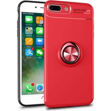 Case 4U Apple iPhone 7-8 Plus Kılıf Autofocus Shockprof Ravel Yüzüklü Standlı Slikon Kapak + Cam Ekran Koruyucu Kırmızı