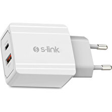 S-Link Swapp SW-C1110 1 x USB + 1 x Type-C 18W PD Hızlı Beyaz Ev Şarj Adaptör