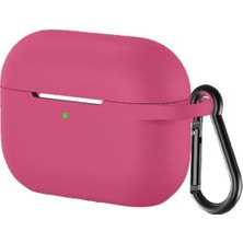 Rosstech Apple AirPods Pro Silikon Kılıf Fuşya + Taşıma Demiri