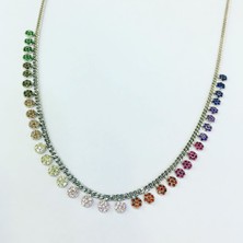 TMT Gümüş Yuvarlak Renkli Zirkon Taşlı Kolye